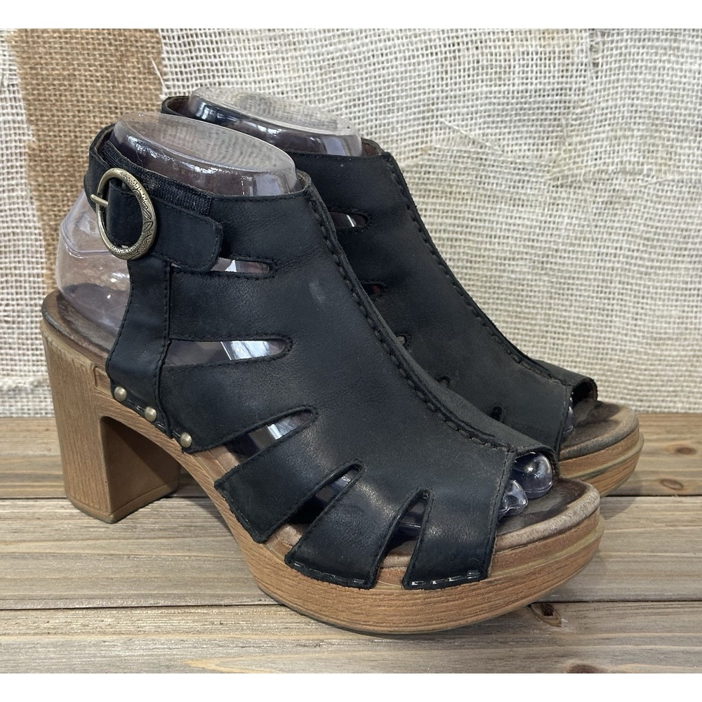 Dansko Demetra Platform Sandals Women 6.5 Black Leather Boho Excellent